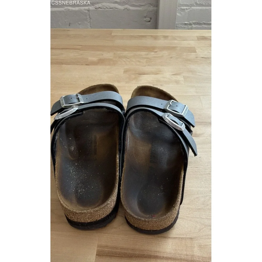 Birkenstock Arizona Metallic Silver Grey Two Strap Sandals Womens 10 EU 41